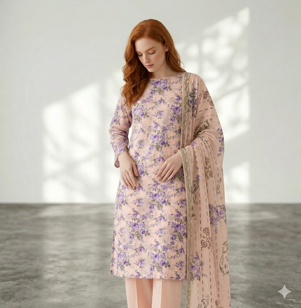 Unstitched Printed Lawn 3 Piece