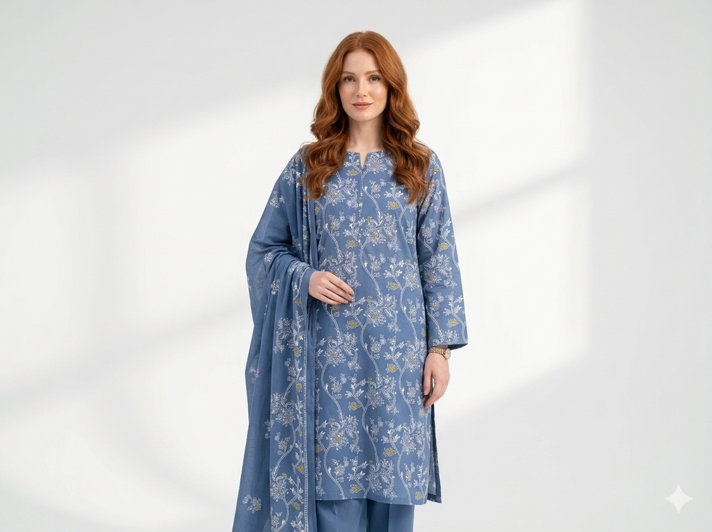 Unstitched Printed Lawn 3 Piece