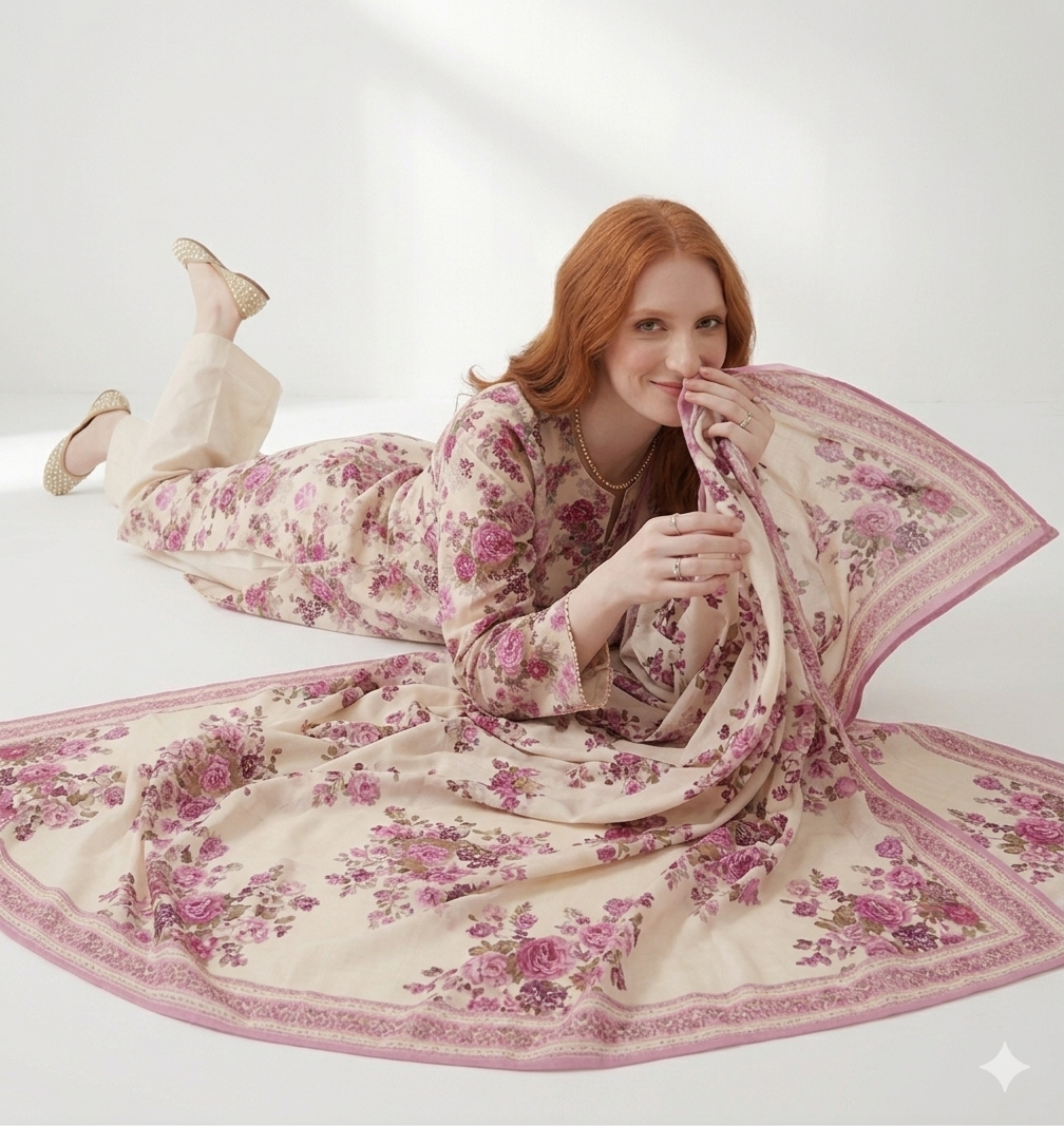 Unstitched Printed Lawn 3 Piece