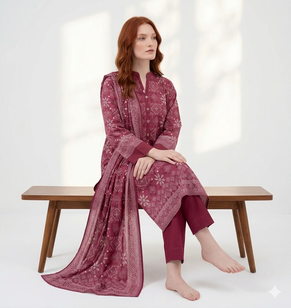 Unstitched Printed Lawn 3 Piece