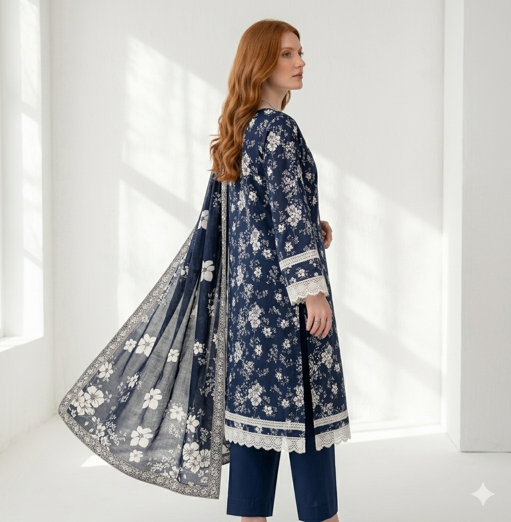 Unstitched Printed Lawn 3 Piece