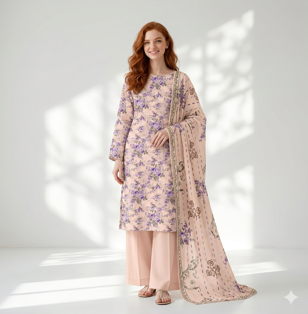 Unstitched Printed Lawn 3 Piece