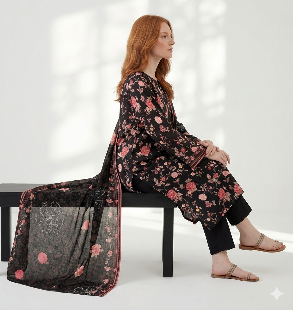 Unstitched Printed Lawn 3 Piece