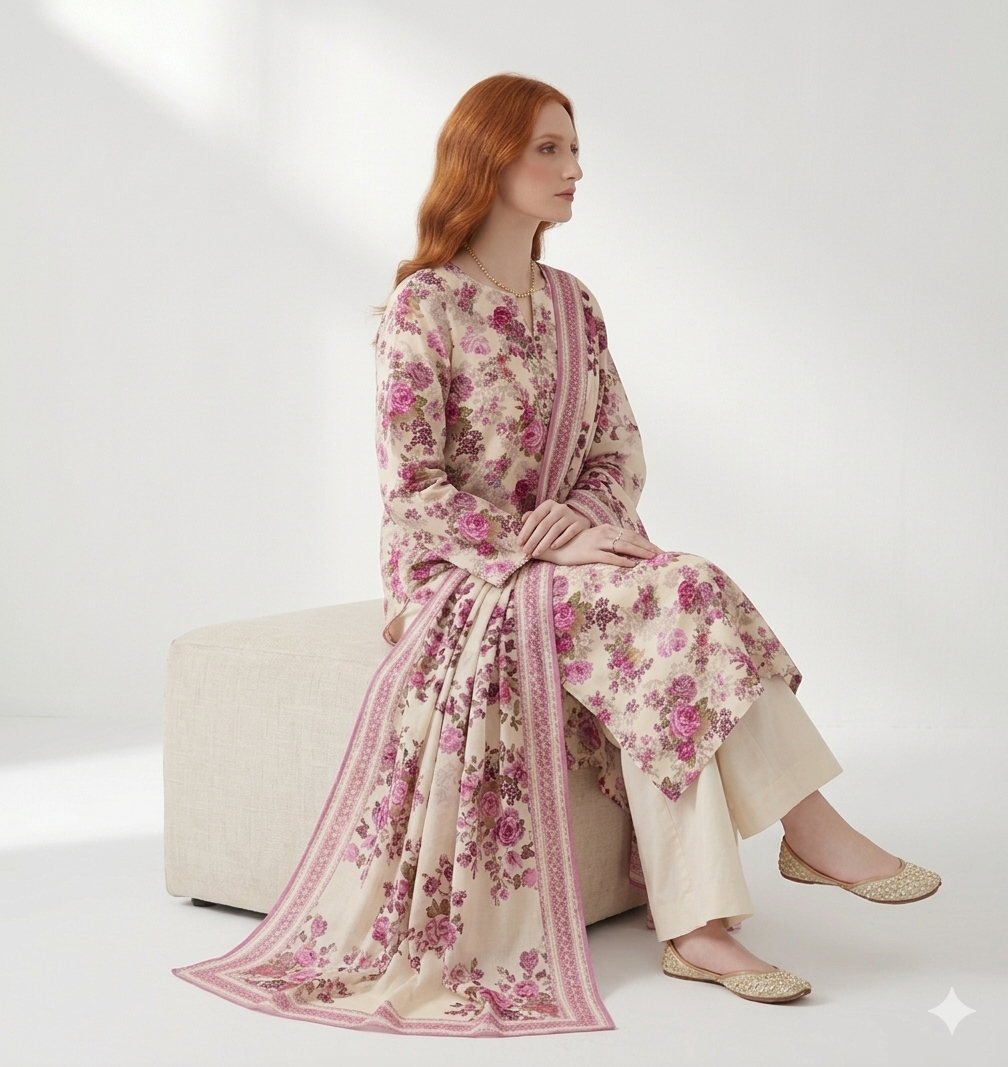 Unstitched Printed Lawn 3 Piece