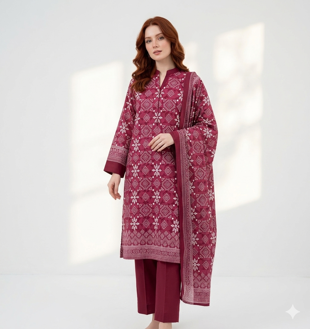 Unstitched Printed Lawn 3 Piece