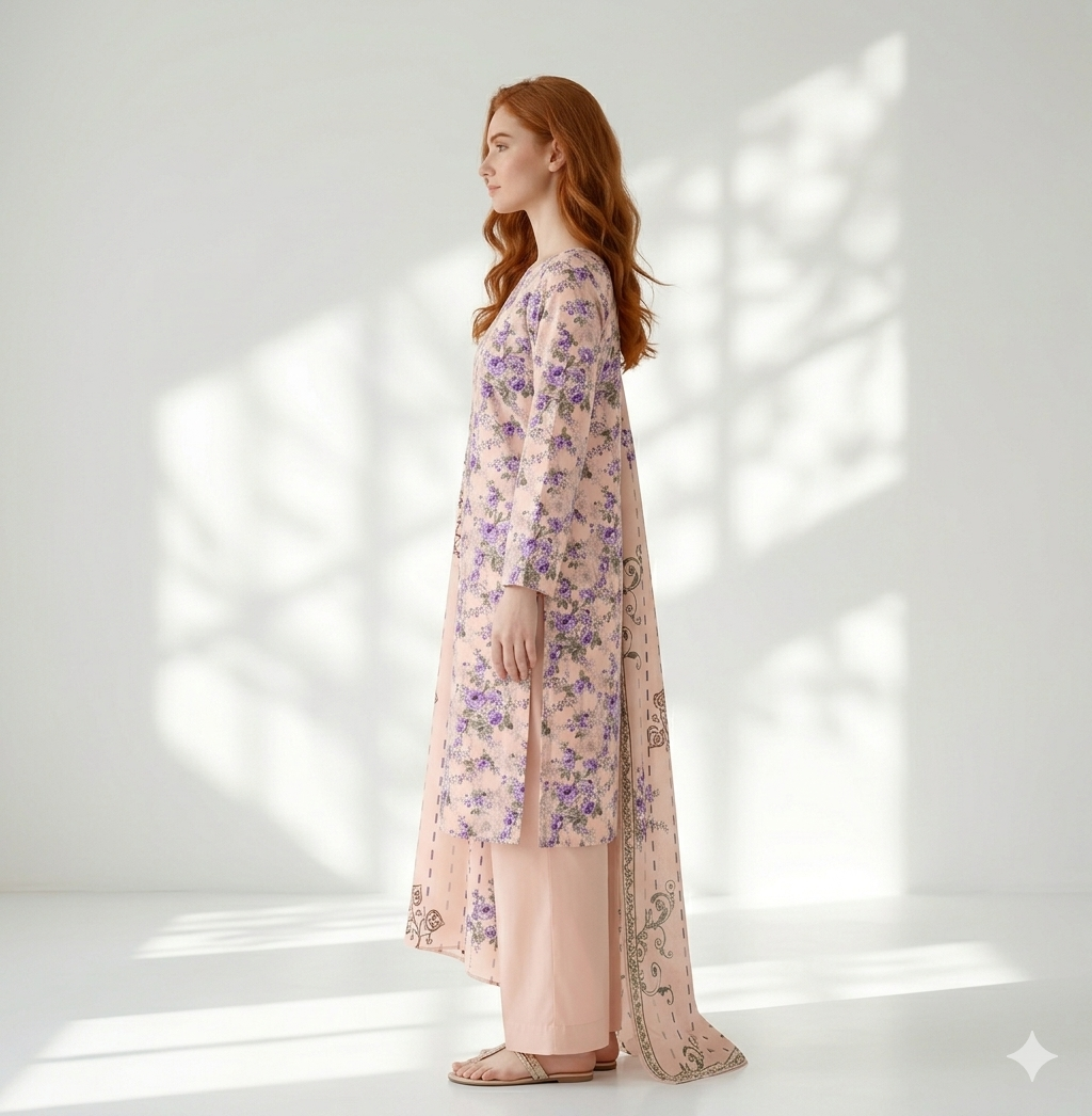 Unstitched Printed Lawn 3 Piece
