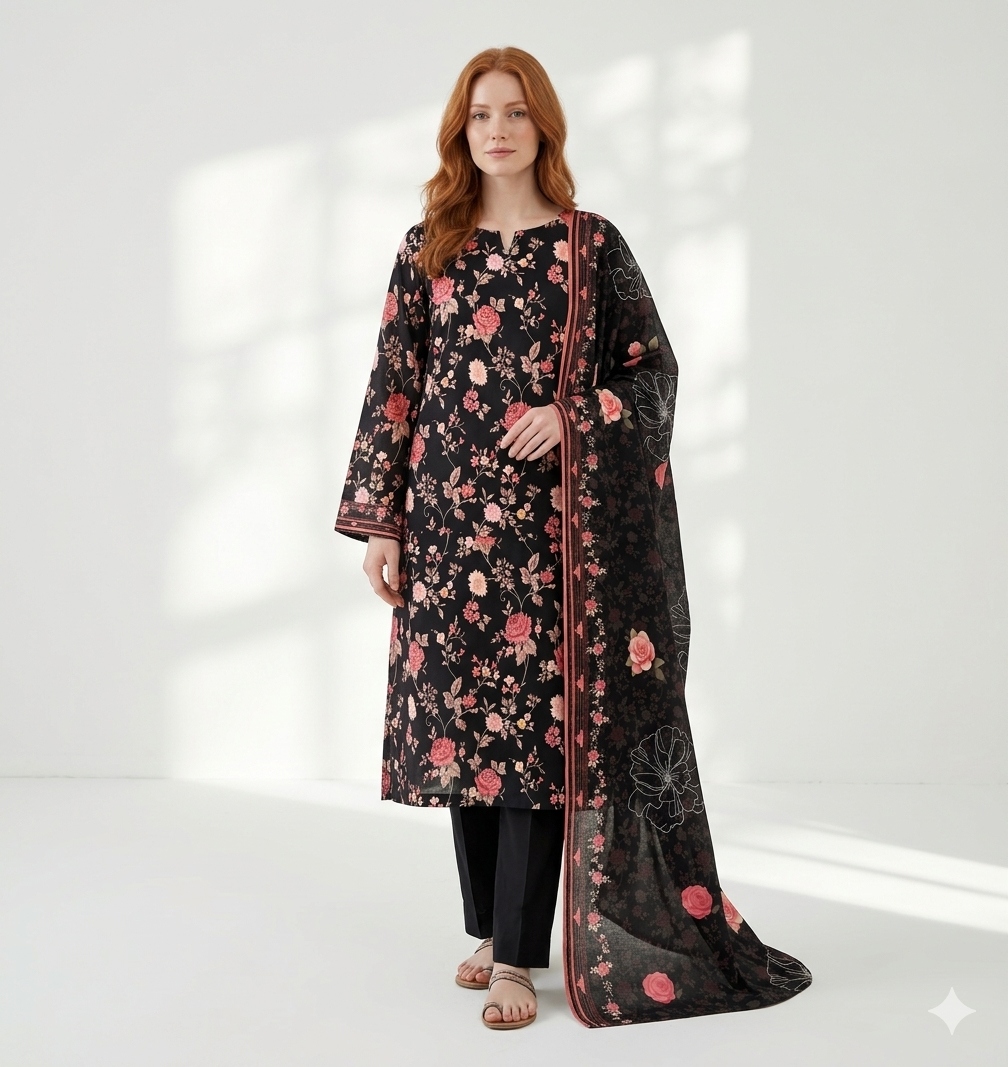 Unstitched Printed Lawn 3 Piece
