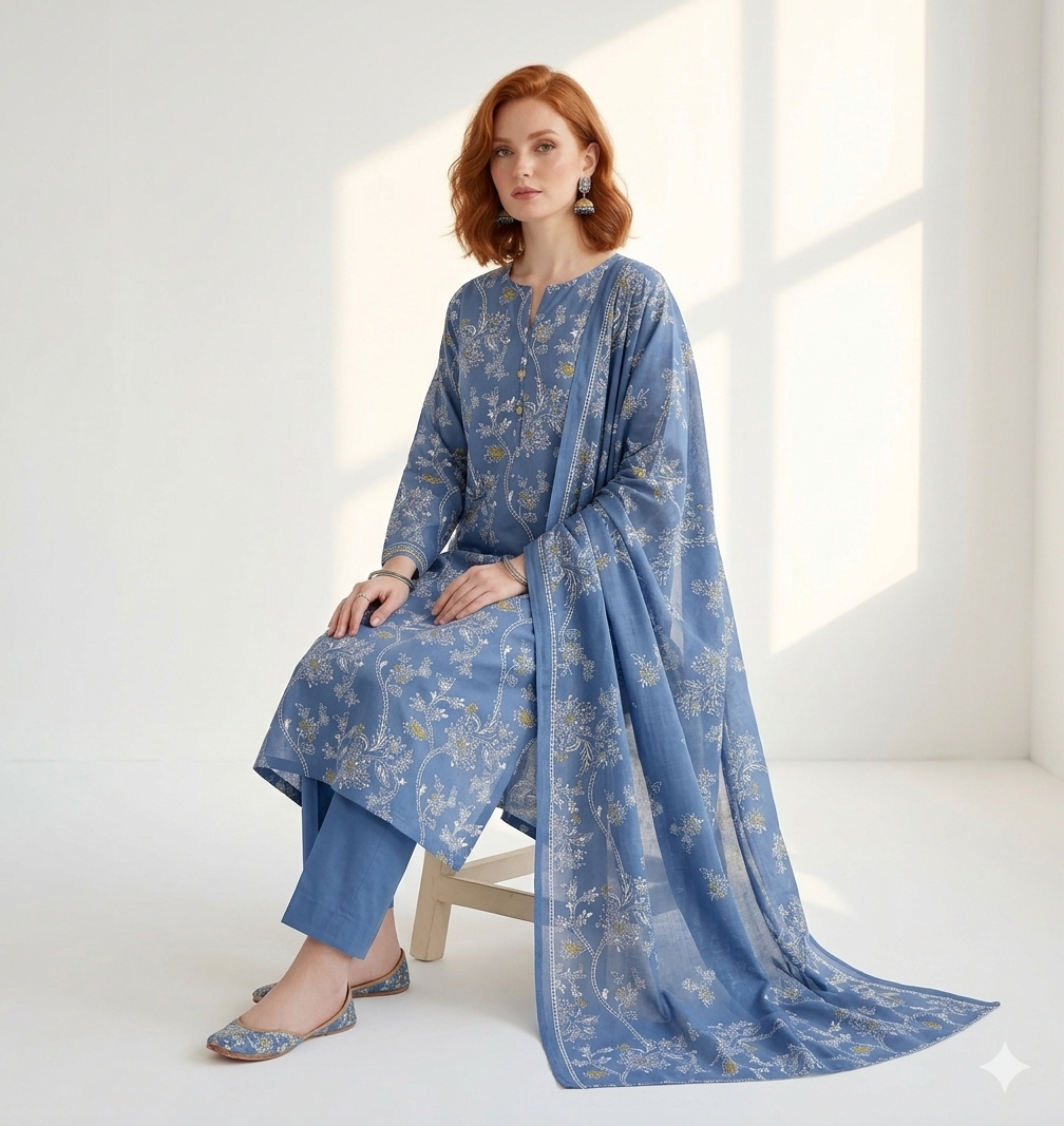 Unstitched Printed Lawn 3 Piece