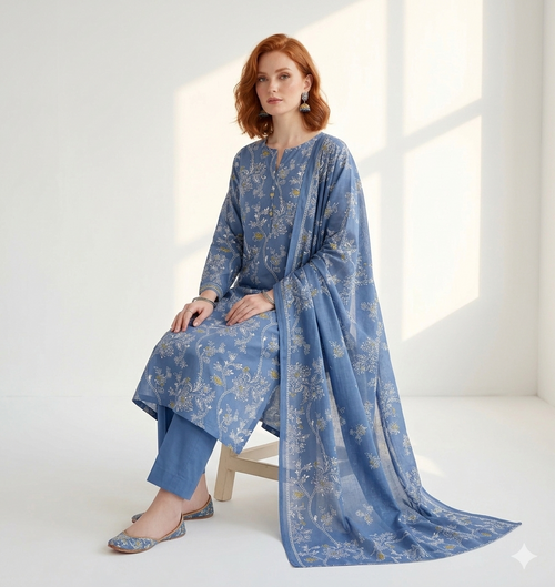 Unstitched Printed Lawn 3 Piece