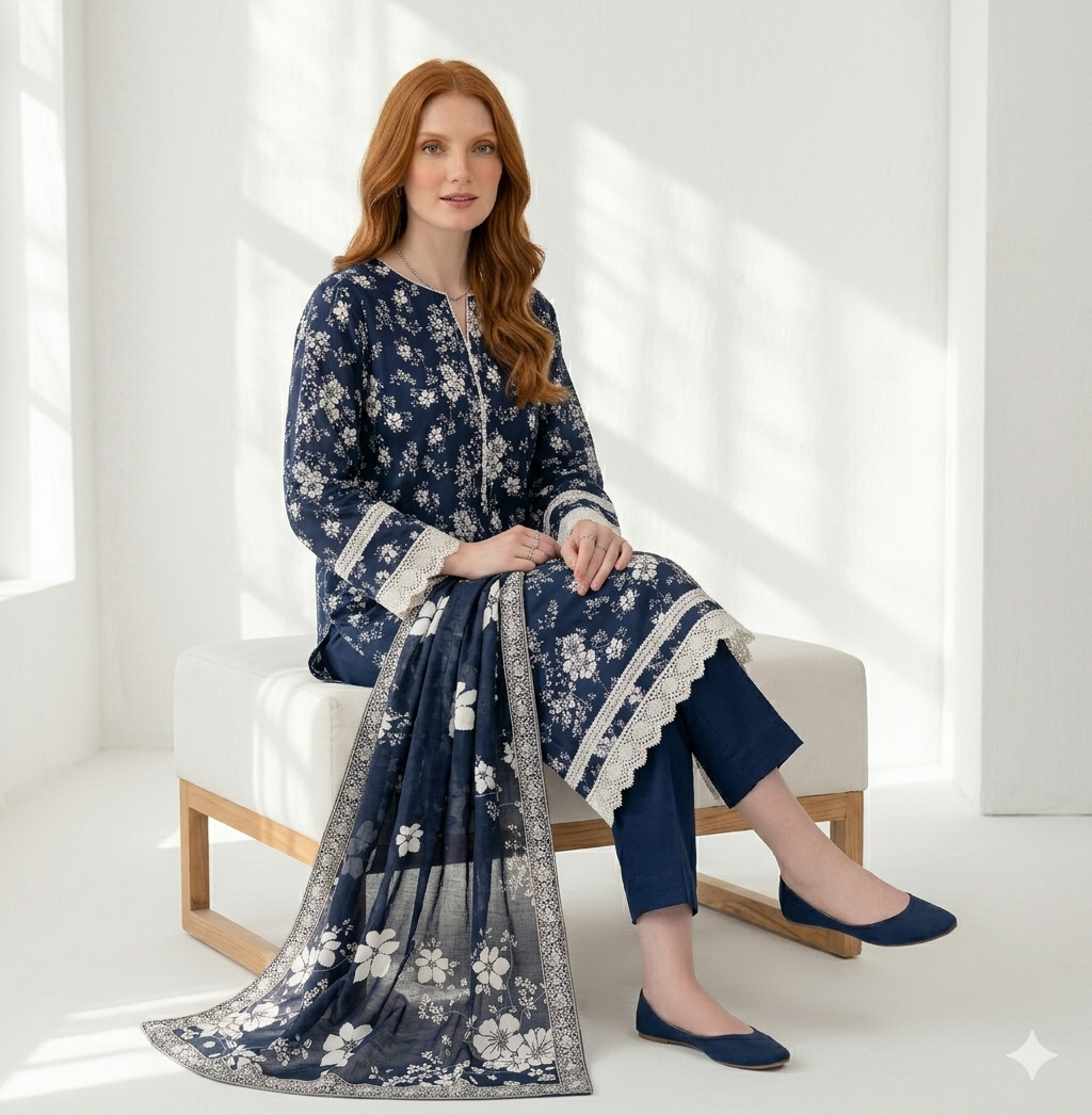 Unstitched Printed Lawn 3 Piece