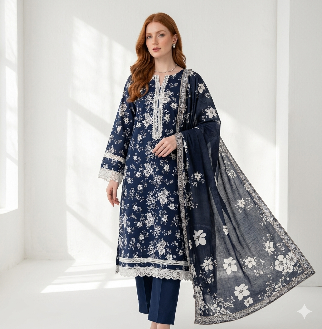 Unstitched Printed Lawn 3 Piece