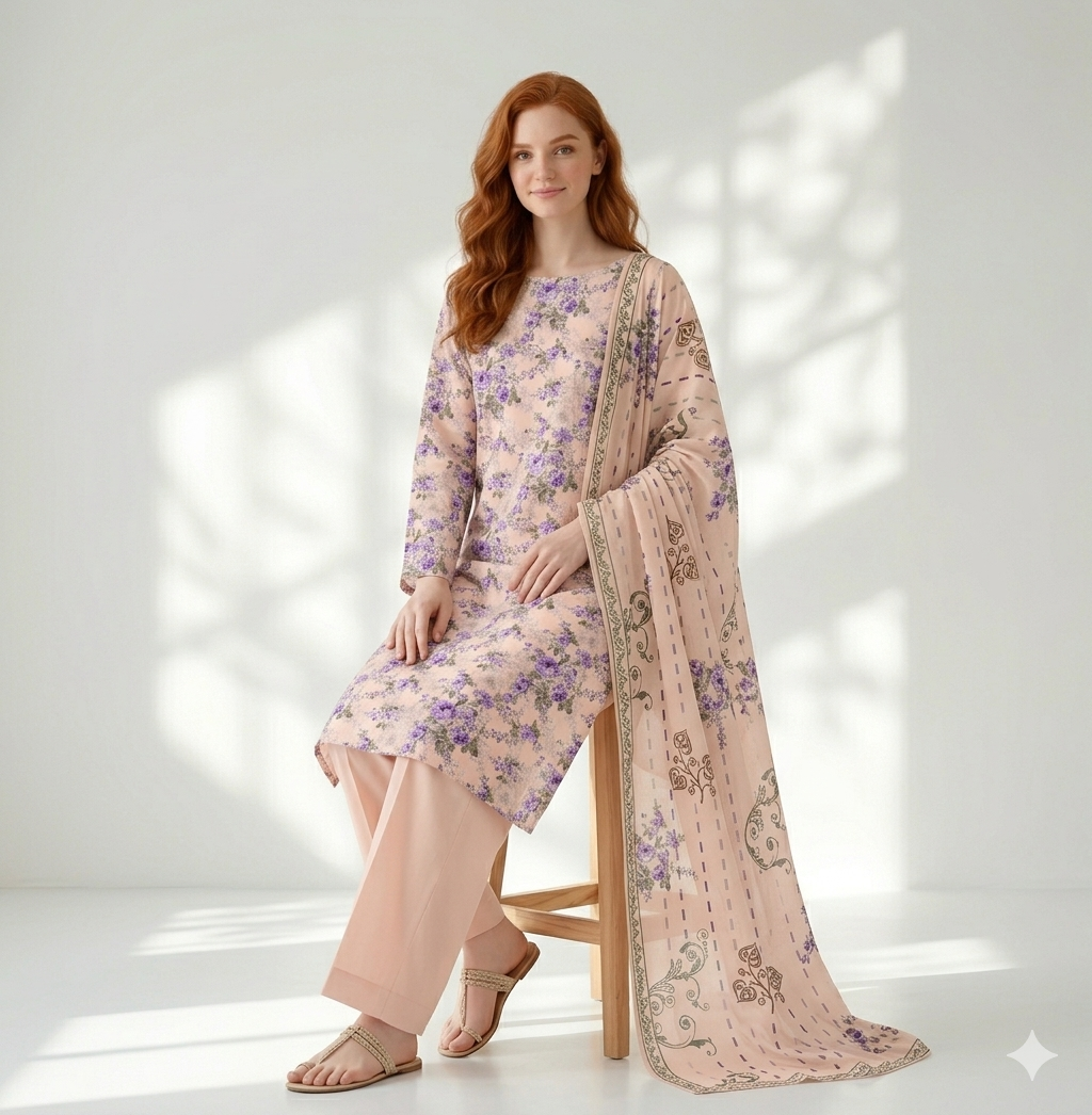Unstitched Printed Lawn 3 Piece