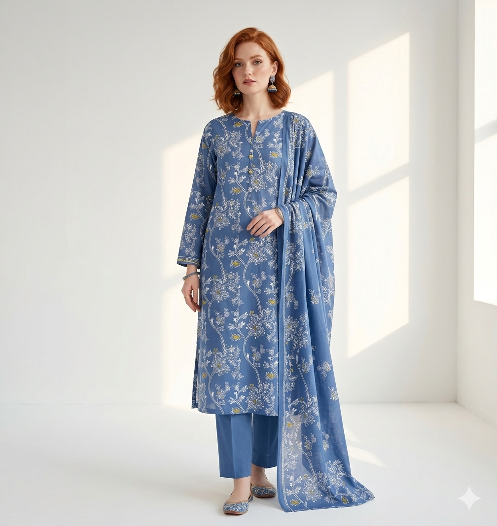 Unstitched Printed Lawn 3 Piece